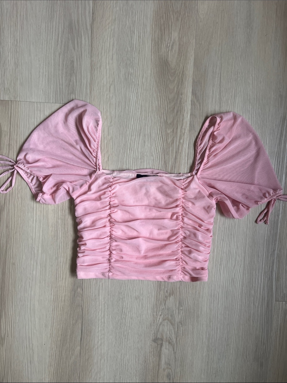 Forever 21 Y2K/90’s Babydoll Pink Ruched Puff Sleeve Crop Top Small Whimsical